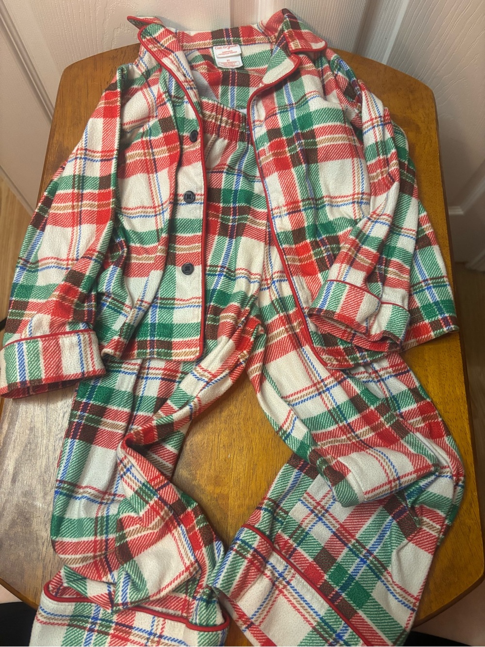 Cat & Jack Red, Green and White Plaid Kids Pajama Set